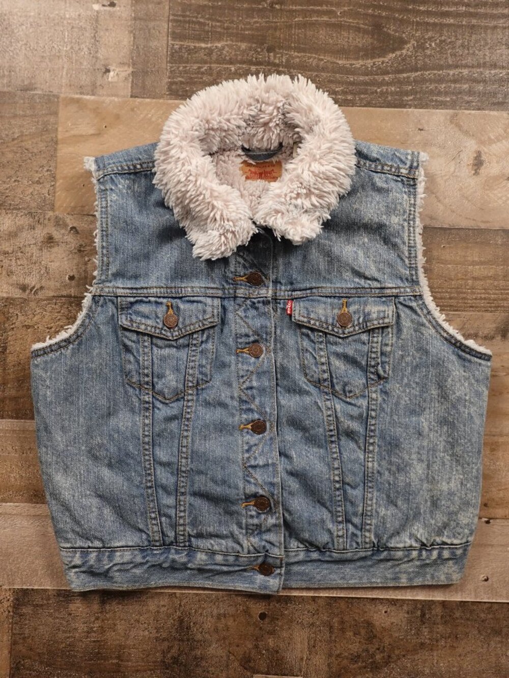 Levi's Sherpa Denim Trucker Vest Girls‎ XL Blue Jean Button Front Warm